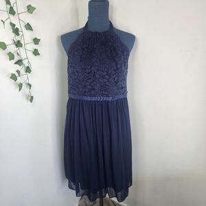 David's Bridal Navy Blue Halter Style Dress